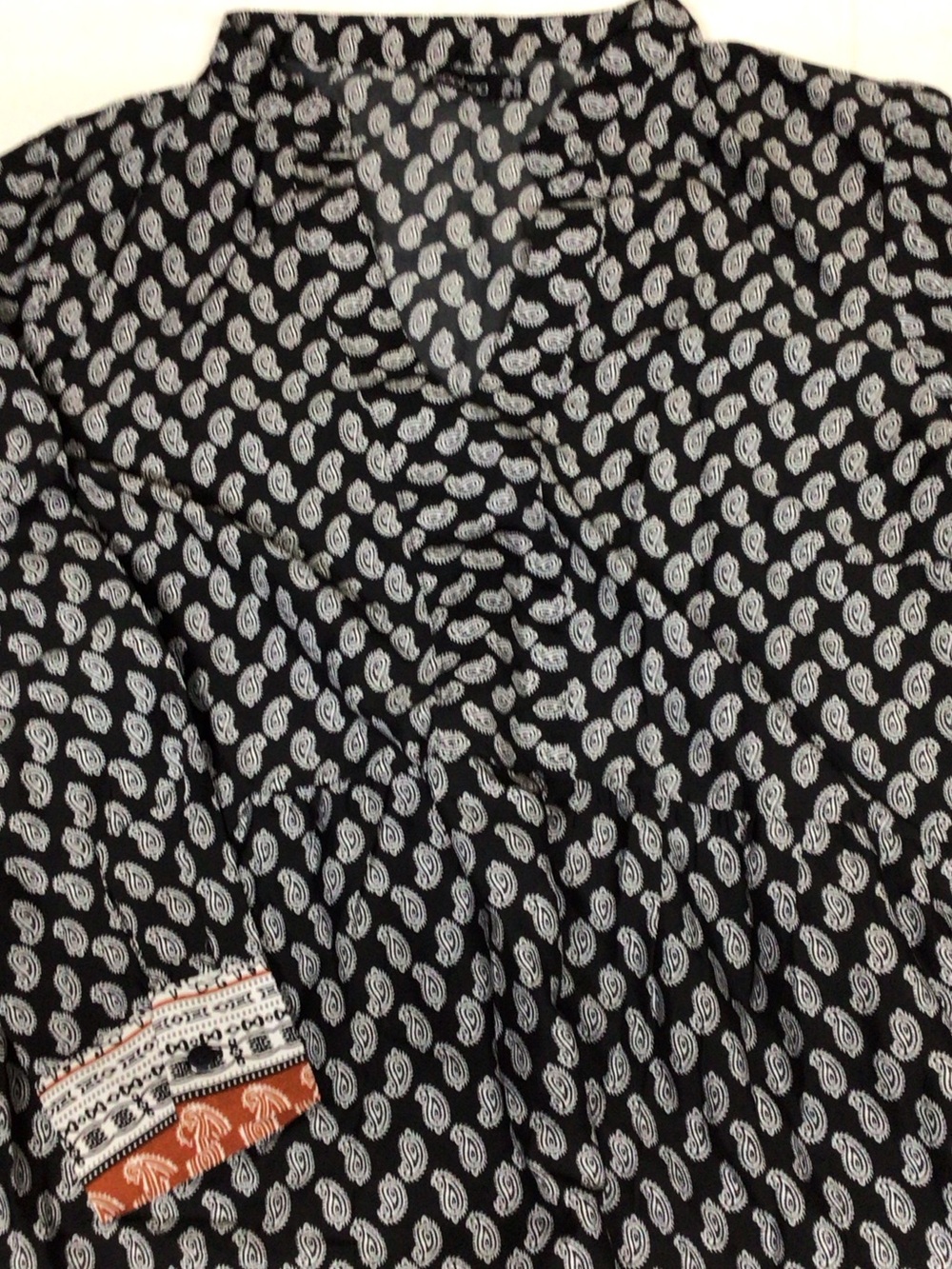 Boohoo Black Paisley Tunic with Orange Accent Cuff